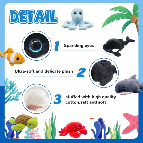 Miniatura 4 de 6 animales de peluche de animales marinos pequeños a granel, animales marinos, peluches suaves de animales marinos, lindos peluches de tortuga
