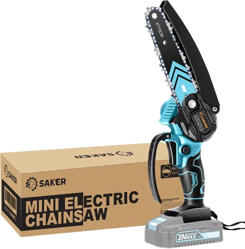 Saker Mini motosierra, motosierra eléctrica portátil de 6 pulgadas, sin cable, solo máquina, baterías no incluidas, solo compatible con baterías