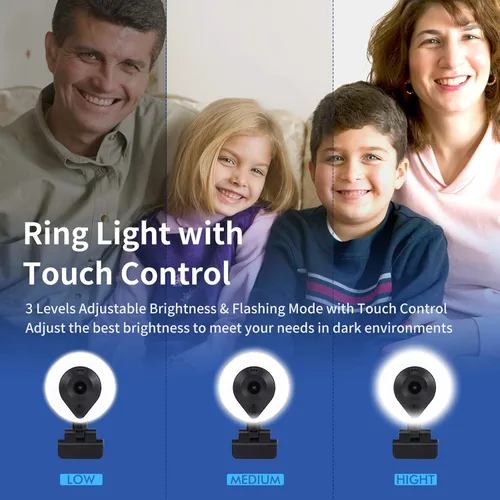Miniatura 3 de Cámara web de 1080p AutoFocus 2K Brillo ajustable Cámara Web con micrófono estéreo y trípode para transmisión en vivo Educación a distancia