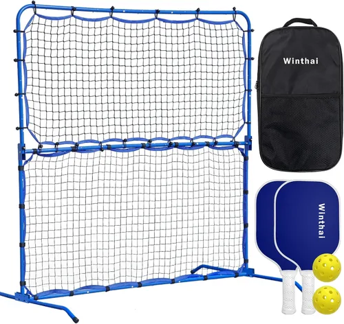 Miniatura 8 de Red de rebote de práctica de pickleball con juego de paletas profesionales para equipo de entrenamiento Dink Volley Solo, mini red de pickleball