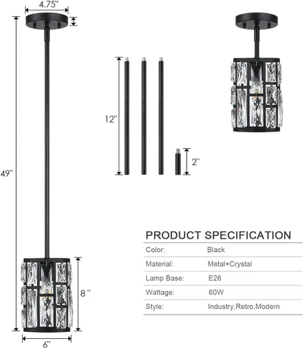 Miniatura 3 de MEXO Lámpara de techo semi empotrada, iluminación colgante ajustable, accesorio de iluminación cercano al techo