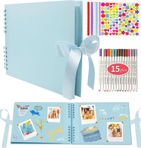EVNEED Álbum de fotos de 11.5 x 8.5 pulgadas, libro de invitados de boda, aniversario, álbum de recortes, álbum de fotos de boda con kit de Azul