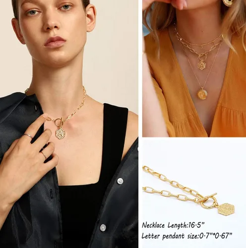 Miniatura 6 de Collar con letra inicial chapada en oro, collar de oro de 18 quilates para mujer