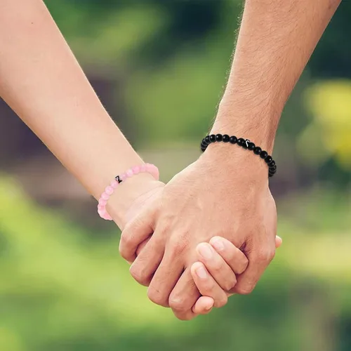 Miniatura 97 de 2 pulseras magnéticas para parejas, piedra natural negra mate, cristal para votos de amor eterno, juego de pulseras de cuentas de piedra de energía