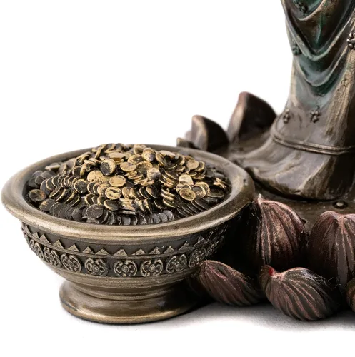 Miniatura 7 de Top Collection Lakshmi Estatua en plataforma de loto, escultura de diosa de la riqueza, la prosperidad, la sabiduría y la fortuna en bronce fundido