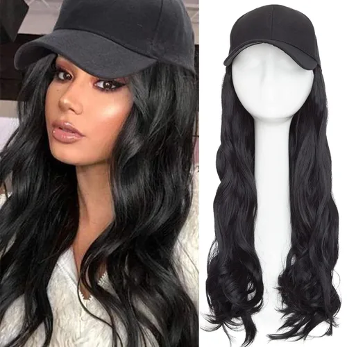Miniatura 18 de S-noilite Peluca de gorra de béisbol de 6 pulgadas con peinado Bob y extensiones de cabello, gorra de béisbol recta ajustable para mujer