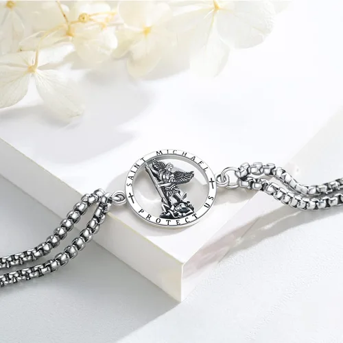 Miniatura 42 de Pulsera unisex de San Miguel/Cristóbal/Benedicto/Jude/José/Guadalupe/Ángel de la Guarda/Santa Muerte Pulsera de plata de ley 925 con cadena de doble