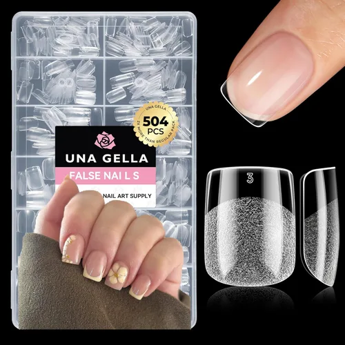UNA GELLA Puntas de uñas postizas extra cortas: 504 unidades de uñas cuadradas falsas preformadas XS, uñas cuadradas cortas a presión, puntas de