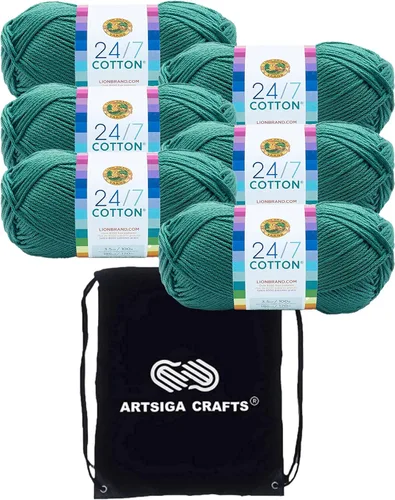 Miniatura 34 de Lion Brand 24/7 Algodón Rosa 761-101 (3 carretes - mismo lote de tinte) Hilado medio #4 de algodón para crochet y tejer con bolsa de proyecto