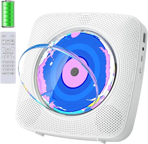 Miniatura 12 de Reproductor de CD portátil Bluetooth recargable: reproductores de CD para el hogar Kegaudio 1800mAh reproductor de CD de pared de escritorio con Rosa