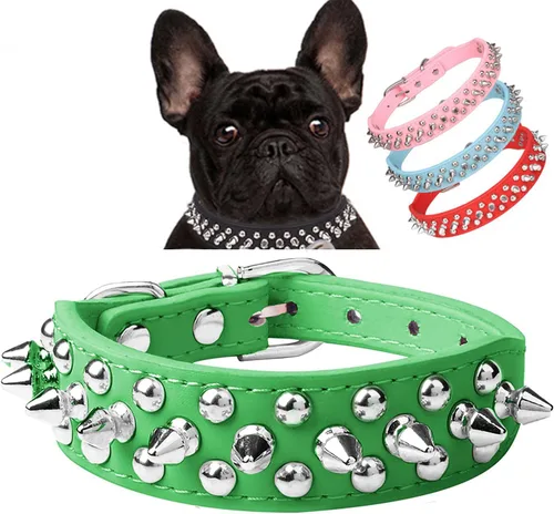 Miniatura 12 de Serijoars Collar para perro con clavos, de piel sintética suave con remaches de hongos, collar ajustable para cachorros (L, Rojo)
