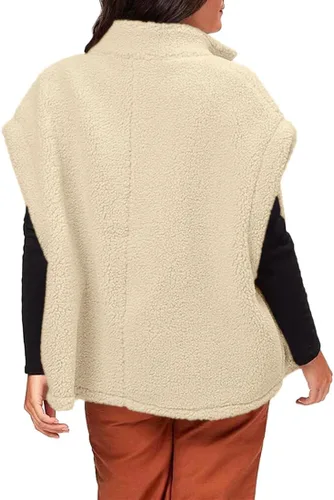 Miniatura 40 de Hongqizo - Chaleco de forro polar mullido para mujer, casual, de gran tamaño, cálido, con botones, chaqueta de sherpa con bolsillos
