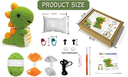 Miniatura 5 de Kaaper Kit de ganchillo para principiantes para adultos, kit de ganchillo para aprender a dinosaurios, kit de ganchillo de animales