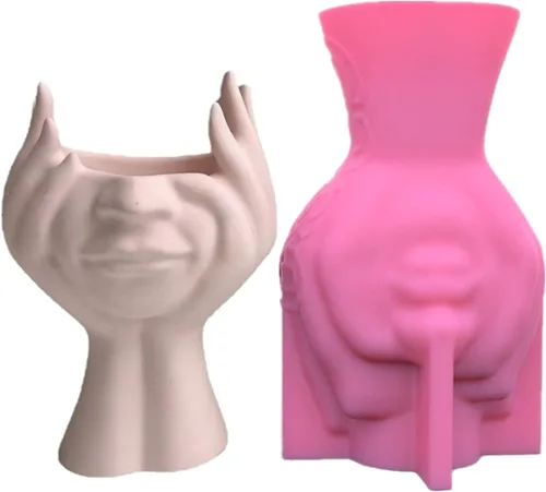 Miniatura 12 de Molde de silicona para maceta de cara abstracta, jarrón para suculentas, jarrón, yeso, molde para concreto, soporte para velas, molde de resina