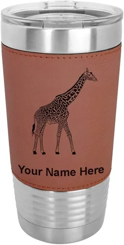 Miniatura 11 de LaserGram Vaso aislado al vacío de 20 onzas, jirafa, grabado personalizado incluido (piel sintética, estilo béisbol)