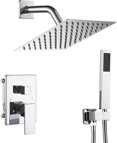 Miniatura 20 de Sistema de ducha negro mate de 10 pulgadas para baño, juego combinado de ducha de lujo con mezclador de lluvia, montado en la pared, grifo de ducha