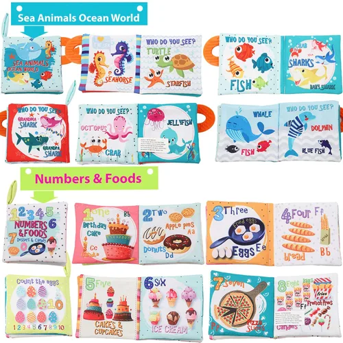 Miniatura 8 de Libros para bebés, regalos de juguetes para bebés, libros arrugados de tela para bebés, bebés de 0-3-6-12-18 meses, juguetes de aprendizaje temprano