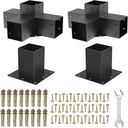 Miniatura 9 de Woodworks - Soporte de pérgola para pérgola de 4 vías, soporte de esquina de ángulo recto, soporte de madera elevado, paquete de 2 con tornillos