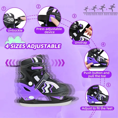 Miniatura 4 de Patines de hielo ajustables para niños y niñas, cuchillas lisas, tela transpirable y forro cómodo, patines de hockey para edades de 3 a 12 años