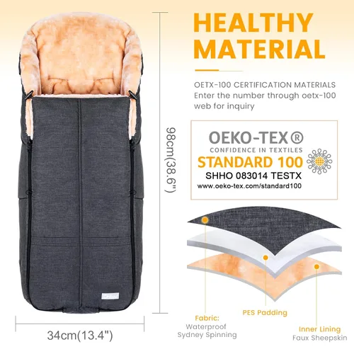 Miniatura 7 de Orzbow Saco Universal para Cochecito Saco de Bunting de Lana Sintética para Bebé Cálido, Resistente a la Intemperie, Hebillas Ajustables Funda