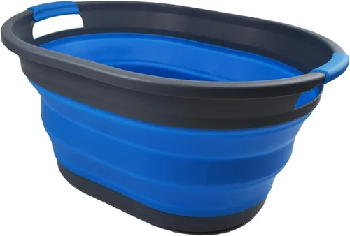 Miniatura 2 de SAMMART Cesta de plástico plegable de 32 L (8.4 galones) - Contenedor/organizador de almacenamiento plegable - Tina de lavado portátil - gris/azul