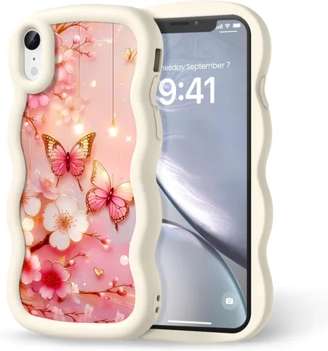 Miniatura 223 de Compatible con iPhone SE/8/7 Funda para Mujeres y Niñas, Marco Ondulado Rizado con Patrón Lindo, Estética Delgada Suave Silicona TPU Parachoques