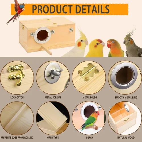 Miniatura 3 de kathson Caja nido de cacatúas, casa nido de periquitos de madera, cajas de apareamiento de loros, caja anidable de pájaros para periquitos, conure