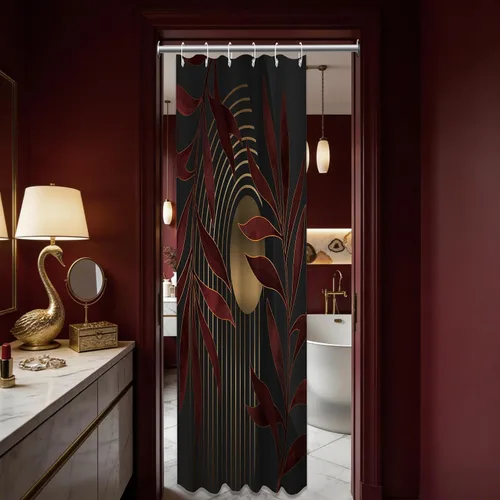 Miniatura 37 de Cortina de ducha bohemia en negro y gris, cortinas de ducha modernas de mediados de siglo negro y gris para baño, juego de tela impermeable
