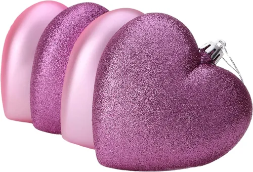 Miniatura 3 de Bolas en forma de corazón de 4 a 3.937 in, diseño mate y purpurina, adornos de Navidad (rosa bebé)