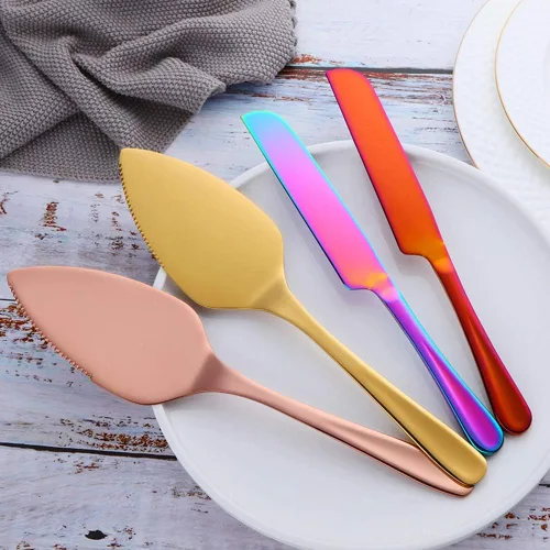 Miniatura 2 de Pastel de boda cuchillo y pala, Acero Inoxidable Arco Iris Espátula Herramienta de Hornear Pastel Sever Mantequilla Cuchillos Para Pie/Pizza/Queso
