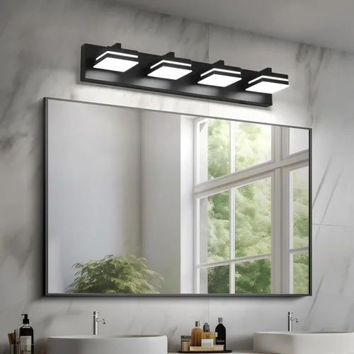 Miniatura 3 de Joossnwell Luz de Tocador de Baño (4 Luces, 26.77 Pulgadas) Luminarias de Baño Negras Sobre Espejo LED Iluminación Moderna de Tocador Luces de Baño