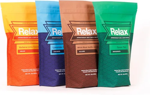 Miniatura 2 de Relax Spa & Bath Paquete variado de sales de baño de aromaterapia para bañera de hidromasaje, baño o spa, cuatro bolsas de 2 libras infundidas