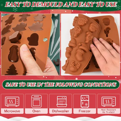 Miniatura 4 de Moldes de silicona para chocolate de Navidad, 2 moldes de silicona reutilizables para chocolate, molde de Navidad para hornear con patrones de alce