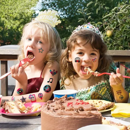 Miniatura 7 de (96 piezas) Notas musicales motivacionales musicales precortadas tatuajes temporales para niños, suministros de fiesta temática de cumpleaños, Normal