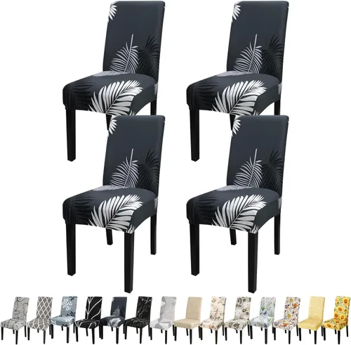 Miniatura 84 de JQinHome Juego de 8 fundas para sillas de comedor, fundas de alta elasticidad extraíbles y lavables, fundas protectoras de asiento para silla