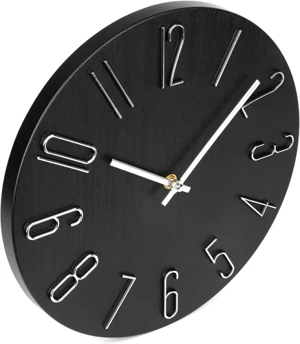 Miniatura 6 de jomparis Reloj de pared negro estilo moderno de plástico de madera relojes de pared decoración 12 pulgadas silencioso sin tictac para oficina hogar