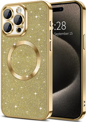 Miniatura 40 de Hython Funda para iPhone 13 Pro Max con purpurina, fundas magnéticas transparentes para teléfono con protector de lente de cámara