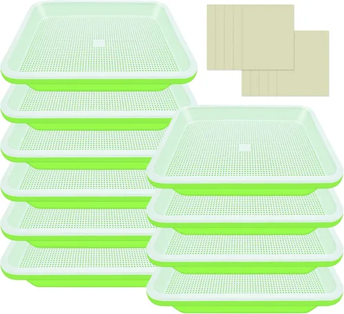 Miniatura 8 de Legigo Paquete de 10 bandejas de germinación de semillas verdes, bandeja de germinación de cultivo sin tierra, bandeja de vivero sin BPA con papel