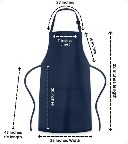 Miniatura 7 de Adjustable Bib Apron 100% Polyester Kitchen Aprons Waterdrop Resistant Aprons with Adjustable Strap, Pockets & Long Ties Azul marino