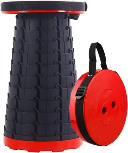 N//C Taburete plegable retráctil para camping, silla de camping ultraligera para adultos, asiento telescópico para camping, pesca, senderismo rojo y