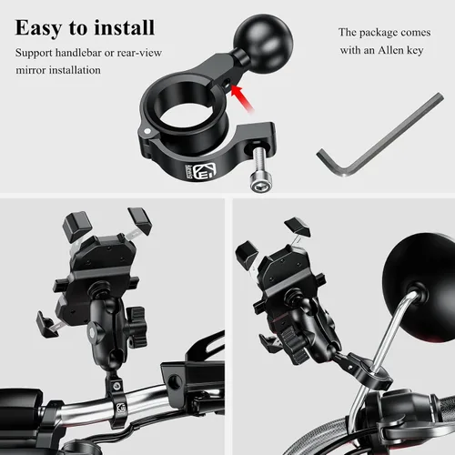 Miniatura 5 de BRCOVAN Base de montaje de manillar de aleación de aluminio con bola de TPU de 1 '' Compatible with RAM Mounts B Size 1 Inch Ball Double Socket