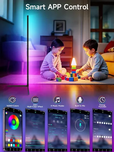 Miniatura 3 de Tyute Lámpara de pie de esquina, lámpara de esquina LED RGB con sincronización de música, aplicación inteligente y control remoto, luz de ambiente