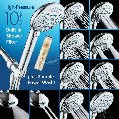Miniatura 4 de AquaCare 4X High Pressure 10-mode Filter Handheld Shower Head with Dual Power Wash - Clean Tub, Tile & Pets, Remove Chlorine, Metals & Toxins from