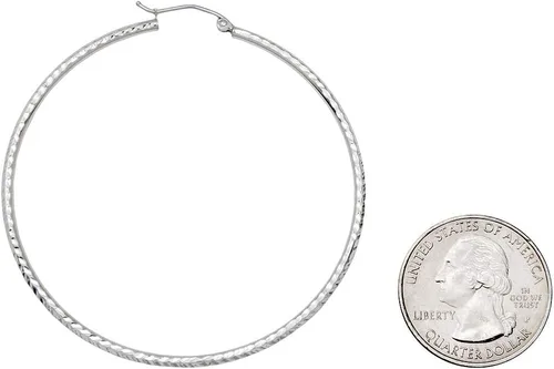 Miniatura 3 de Aretes de aro de oro blanco de 14 k con corte de diamante, (tubo de 0.079 in)