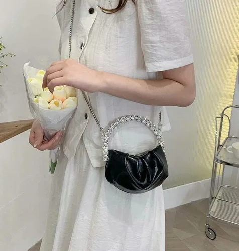 Miniatura 6 de Molodo Bolso de mano para mujer, bolso de mano fruncido, bolso de noche con cadena, bolso cruzado para noche, boda, fiesta