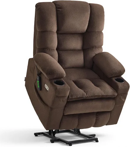 MCombo Sillón Reclinable Grande con Triple Motor de Elevación Eléctrica con Masaje y Calefacción Doble, Reposacabezas Ajustable para Personas Café