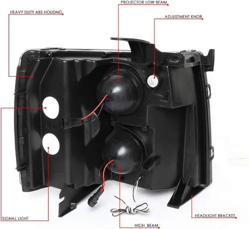 Miniatura 6 de DNA MOTORING HL-HPL-CSIL07-G2-CH-AM - Faro delantero de doble proyector LED DRL compatible con Chevy Silverado 2007-2014, cromo/ámbar