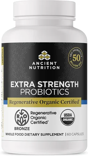 Ancient Nutrition Probióticos regenerativos orgánicos certificados, probióticos extra fuertes, para una digestión saludable y apoyo a la función del