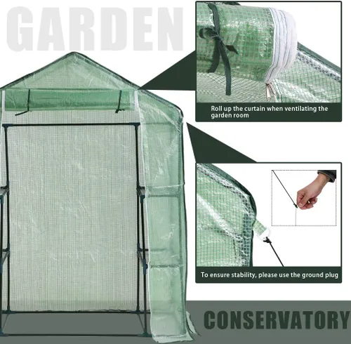 Miniatura 4 de FDW Mini invernadero portátil para interiores y exteriores, 4.9 pies de largo x 2.4 pies de ancho x 6.4 pies de alto, estantes para plantas, toldo