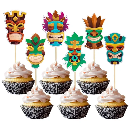 Miniatura 18 de Gyufise 1 pieza de decoración de pastel de feliz cumpleaños tropical hawaiano Luau pastel Pick Glitter Flamingo Flower Plam Leave Pineapple Cake